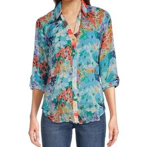 Anthropologie Fig and Flower Multicolor Floral Button Down Shirt
